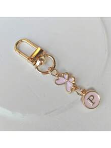 1 件金色蝴蝶字母钥匙扣、合金首字母情侣钥匙扣、背包配件 - 粉色 - 查看 12