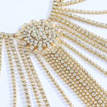 1pc Long Fringe Rhinestone Dress For Women Flower Belt Body Chain Jewelry Crystal Silver Skirt For Stage Party Accessories