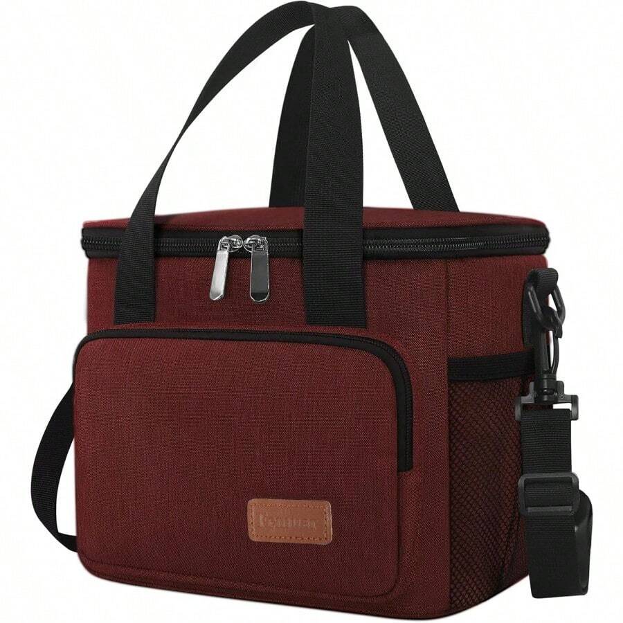 Local Shipping-Femuar Reusable Lunch Box For Men/Women - Insulated Lunch Bag Leakproof Lunchbox For Work Office Picnic Beach - Freezable Lunch Cooler Bag With Adjustable Shoulder Strap - Black - 5-Red - 查看 1