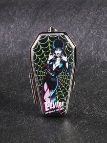 1pc Portable Ashtray Made Of Black And White Printed Stainless Steel Material, A Portable Smoking Accessory Gift, Gothic Coffin Appearance.