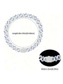 15mm Wide Silver-Blue Dog Collar With Artificial Diamonds, Cuban Chain Necklace For Small, Medium, Large Dogs And Cats, Pet Jewelry Accessories - Blue - View 8