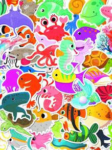 50pcs/Pack Cute Cartoon Marine Life Stickers, Ocean Animals Dolphin Shark Doodle Stickers, Suitable For Gifts, Decorate Luggage, Phone, Water Cup, Laptop, Car, Stationery