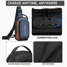 男士包单肩斜挎包多功能运动斜跨挂胸背包USB充电 - 黑色 - 查看 4