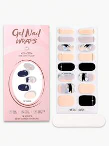 16 pièces Bandes d'ongles en gel semi-curé au laser, autocollants en gel à lignes simples, facile à manucurer, nécessite une lampe UV, convient pour les fournitures de manucure maison DIY pour femmes