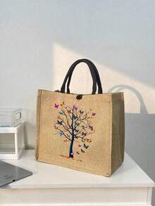Bộ 2 túi tote in hình bướm màu hồng, vải bố bền chắc với họa tiết thời trang, bao gồm ví đựng tiền xu tiện dụng, hoàn hảo cho việc mua sắm, du lịch và phiêu lưu trên bãi biển, túi đa năng dành cho nữ, thích hợp cho việc sử dụng hàng ngày, du lịch, mua sắm, làm việc, tặng quà - Màu Khaki - Xem 4