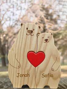 1pc Personalized Wooden Bear Family Surname Puzzle Commemorative Gift, Customized Family Surname Wooden Bear Puzzle, Personalized Bear Animal Puzzle, Home Decor, Gift For Mom, Dad, Adults, Mother's Day, Father's Day, Holiday,Home Decor Living Room - Multicolor - View 2