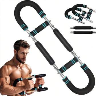 Adjustable Arm & Chest Muscle Trainer For Men – Stainless Steel Fitness Tool With Blue Grips, Black | Ideal For Beginners & Enthusiasts, Adjustable Resistance | Comfortable Grips | Strength Training Accessory
