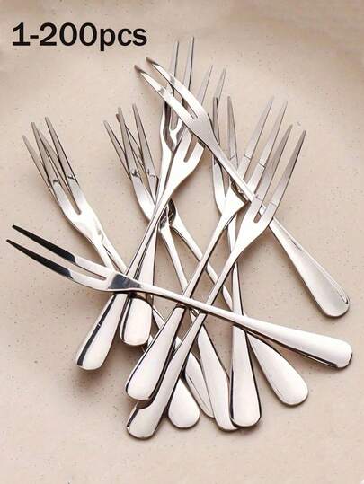 5/10/15/20/30/40/50/100/200件套不锈钢水果叉套装，甜点叉，简约水果签，现代蛋糕叉，装饰沙拉叉，可重复使用水果串，厨房用具，圣诞礼物，教育用品