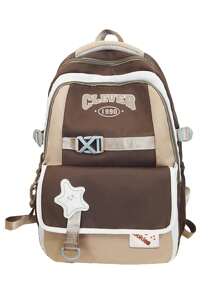 1 Pc American Retro Style Student Backpack.Large Capcity School Bag With Smiling Star Applique.Dual-Compartment Design With 'Cookies' Patch And Adjustable Padded Straps.Lightweight School Backpack.Lively Student Bag.Women's Backpack.Soft Fabric School Rucksack With Side Toggle Pockets.Back To School Supplies.Perfect For School,Back To School, Picnics Or Family Outings,Weekender.Summer Necessities.