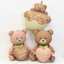 2 件哑光泰迪熊铝箔心形气球，适用于生日派对、情人节、婚礼装饰、摄影道具