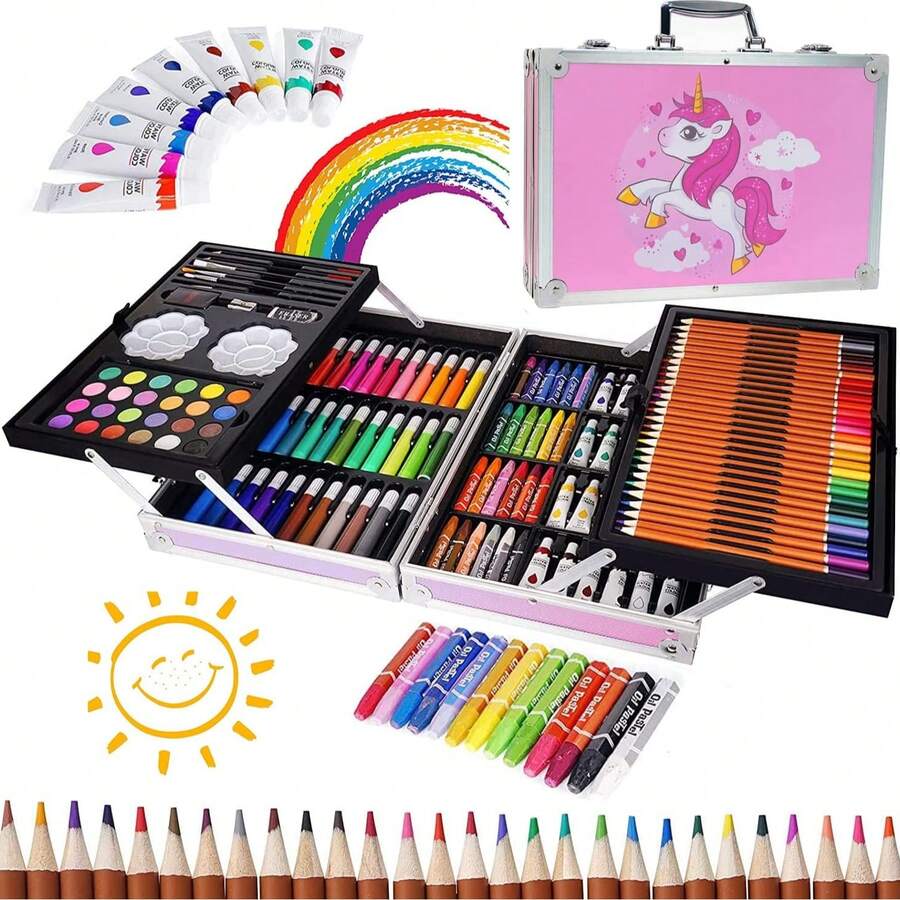 Set De Arte Profesional De Dibujo Colores Marcadores Lápices 145pcs/kit, Kits De Dibujo Técnico Para Principiantes, Artistas, Niñas Y Niños - Rosa - Ver 1