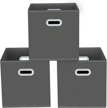 Yunkeeeper Storage Bins Cubes, Fabric Cube Organizer With Handle, Foldable Cube Bins Cloth Or Accessary Storage, 11x11x11, Set Of 3,(Gray) - 灰色的 - 查看 9