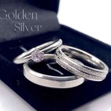 Pair Of Engagement Rings In Silver With Diamonds, Brilliant And Beveled Channel 4mm + Solitaire Ring + Box - 1 PAR + SOLITÁRIA + CAIXINH - View 2