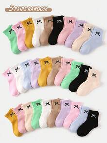 1/5/10/15/20 双女童蝴蝶结装饰踝袜，简约时尚百搭休闲舒适透气运动袜，适合日常穿着、节日礼物、返校，颜色和款式随机 - 彩色 - 查看 13