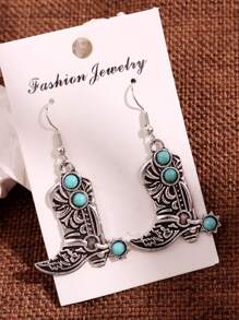 1 paire de boucles d'oreilles cowboy occidentales rétro brillantes, chics et uniques. Style turquoise polyvalent pour le port quotidien, les fêtes, le travail et les vacances