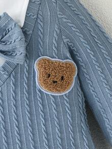 男婴小熊印花领蝴蝶结连体衣