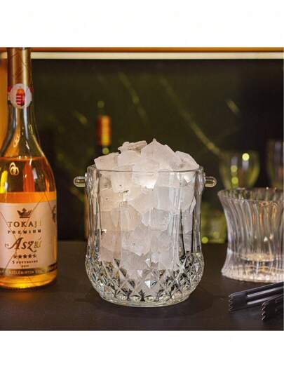 1 pieza Balde de hielo transparente elegante con asas - Enfriador de bebidas portátil y de moda, adecuado para fiestas y eventos