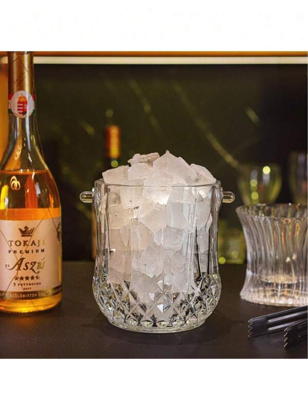 1pc Elegant Transparent Ice Bucket With Handles - Fashionable Portable Beverage Cooler, Suitable For Parties And Events
