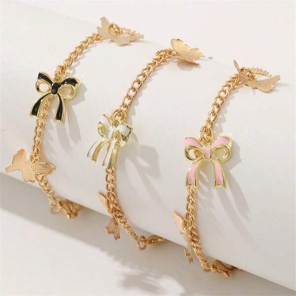 3 Peças/Conjunto Pulseiras da Moda com Design de Laço Colorido