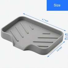 Silicone Sponge Holder With Drain Spout Kitchen Sink Tray Rubber Soap Dish For Shower Bathroom Back To School - Grey - View 3