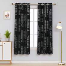 2 Pcs Blackout Curtains With Silver Lattice Design - Thermal Insulated Grommet Drapes For Bedroom & Living Room - màu đen - Xem 3