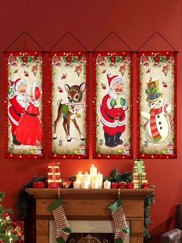 Christmas Hanging Decoration Set, Happy Christmas Wall Banner, Home Decor Christmas Supplies (Reindeer, Snowman, Santa Claus, Christmas Tree Style), Outdoor Decorations For Winter