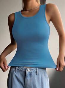 1pc Solid Color Ribbed Casual-Comfortable Ultra-Minimalist Casual-Regular Casual Casual-Sports Casual Sleeveless Regular Round Neck Camisole