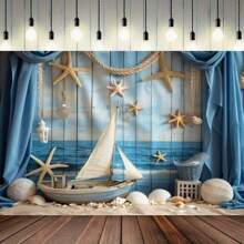 A Marine Anchor Themed Photography Background, Polyester Sailboat Ocean Beach Party Background, Birthday Multi-Purpose Banner, Cake Table Decoration, Photo Booth Props, No Electricity Required