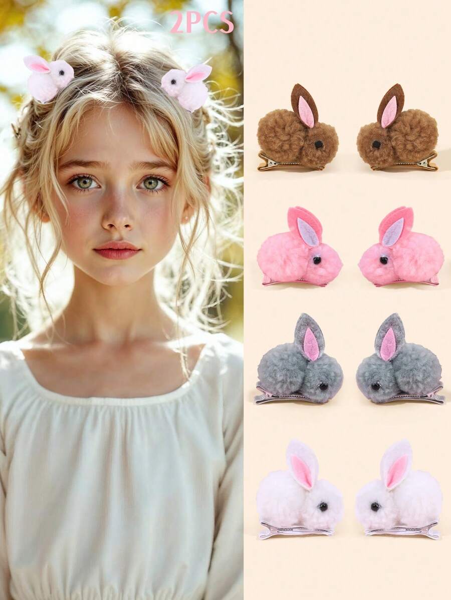 2 Stück braune Haarklammern in Hasenform, süße Plüsch-Hasen-Haarspangen, Geschenk für Mädchen Haarzubehör