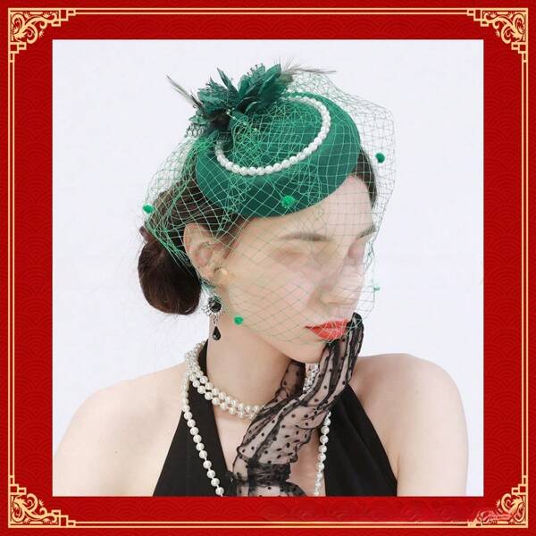 Neuer Schleier mit Federkopfstück der Republikanischen Ära, Vintage Fascinator Haarclip und Hut