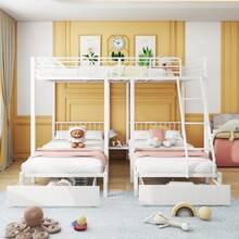 okwish Bunk Bed 90x200cm & 140 X 200cm With Drawers Suitable For Three Children, Loft Bed With Fall Protection, Metal Bed Children's Bed Frame With Slatted Frame, Convertible Into 140 X 200 Double Bed And Two 90 X 200 Single Beds - trắng - Xem 3