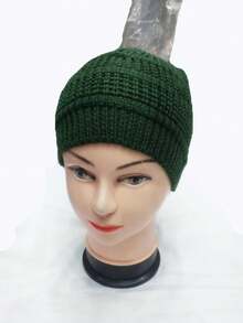 Women's Wool Beanie Hat With Ponytail Hole Warm Winter Cold Style - màu xanh lá - Xem 1