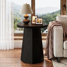 Tribesigns Farmhouse Round End Table, Wooden Couch Side Table With Octagonal Base, Black Nightstand Pedestal Accent Furniture For Living Room, Bedroom - 黑色 - 查看 1