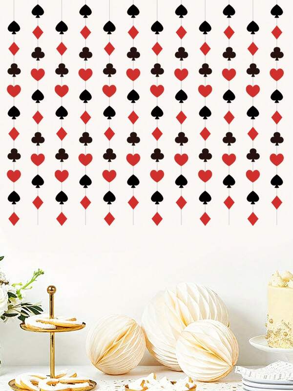 4 Meter Poker Theme Party Decoration Pendant, Birthday Party Background Decoration Banner With Poker Card Pull Flower Ornaments