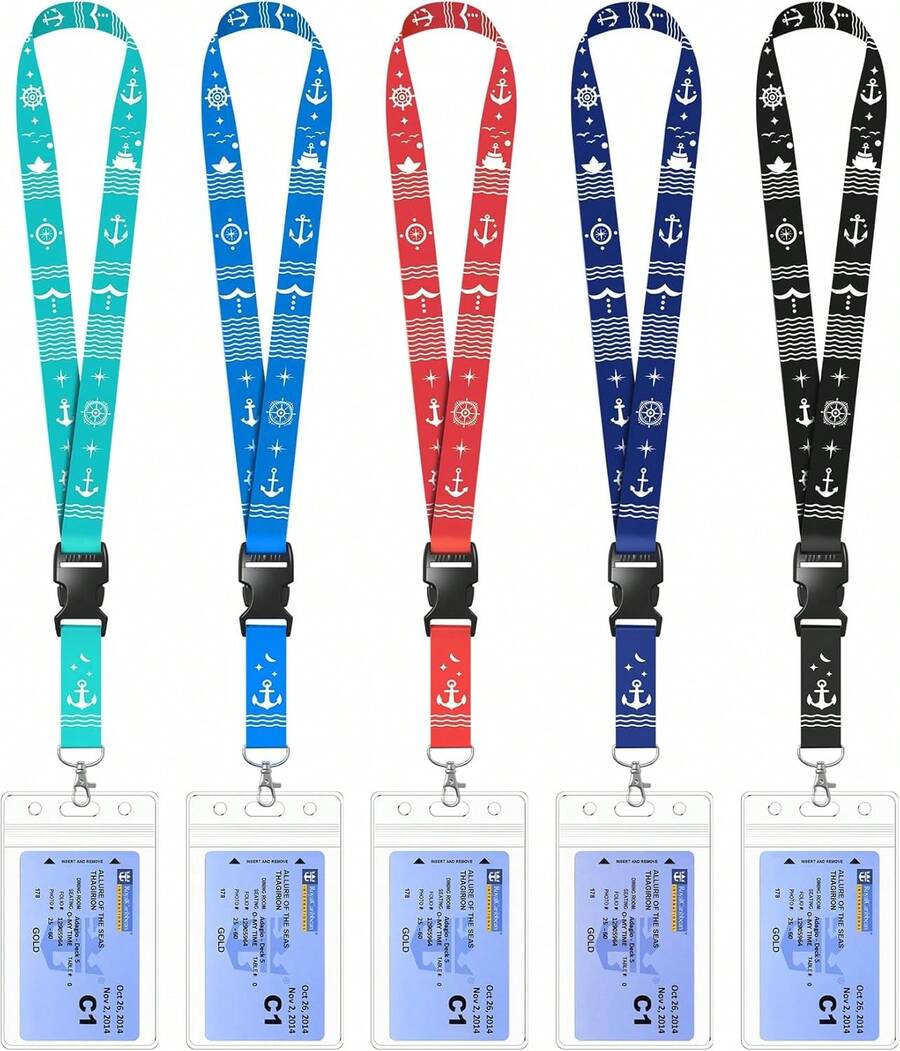 5 Pack Lanyard With Waterproof ID Badge Holders For Cruise Ship Cards, Essentials For Royal Caribbean, Carnival, NCL Cruise 2025 (Mix) - Mix - View 1