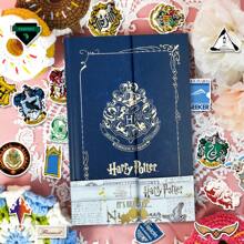 Harry Potter 1pc Blue Hard Skin Harry Potter Notebook, Gryffindor, Slytherin, Hufflepuff, Ravenclaw,Hogwarts College Badge Theme Hardcover Diary Surrounding Books Retro Handbook Portable Journal Notebook For Office