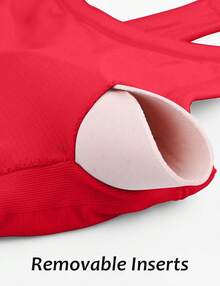Workout Tops Women With Built In Bra, Sleeveless Gym Tops Seamless Racerback Athletic Yoga Shirts, Activewear - 真紅 - 查看 6