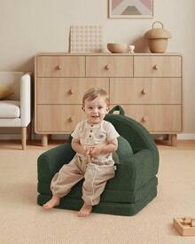 Blissful Diary Foldable Toddler Couch, 2-In-1 Comfy Toddler Chair & Lounger For Reading, Nap, Playroom, Kids Couch Sofa For 1 2 3+ Year Old Girls Boys Birthday Gift, Light Gray Arclet - Dark Green Arc - View 7