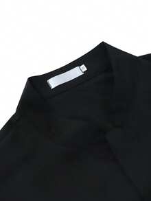 Style Men's Black Button Down Mid-Calf Split Hem Casual Long Robe - Black - View 5