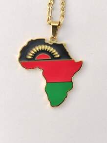 Popular Africa Theme Dripping Oil Stainless Steel Map Pendant Necklace