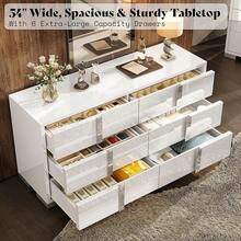 Glossy 6-Drawer Dresser With Silver Grooved Handles, Modern Storage Chest With Wide Tabletop, For Bedroom, Dressing Room & Living Room - 白色 - 查看 6