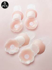 8 件套自粘透气硅胶乳贴，连衣裙隐形乳贴，防擦伤胸罩胶带，4 季适用 - 粉色 - 查看 1
