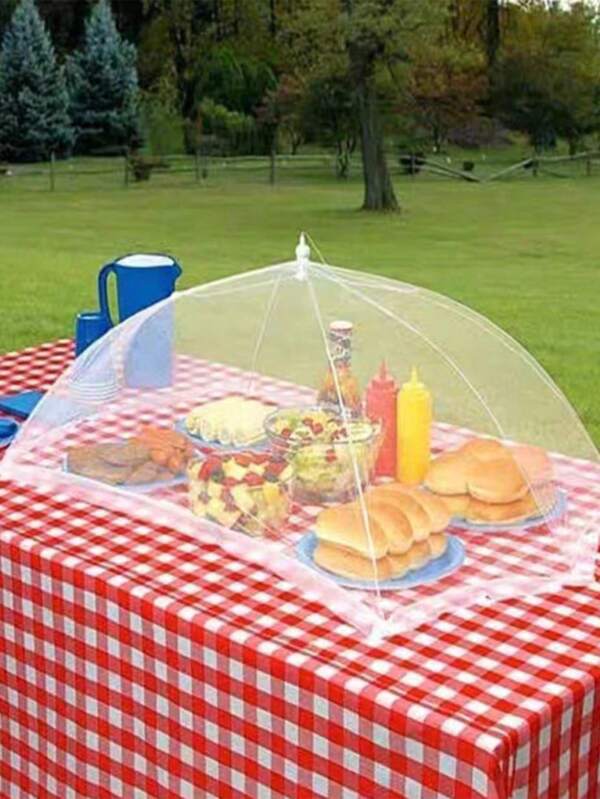 1pc White Foldable Mesh Food Cover Net For Dining Table, Anti-Fly Dustproof