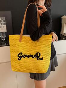 1 pieza Bolso de tela tejido de diseño recién lanzado, adecuado para ir al trabajo, viajar, salidas diarias, vuelta al colegio de estudiantes, regalo para una cita, minimalista y elegante, de gran capacidad y versátil para llevar al hombro o en la mano para damas