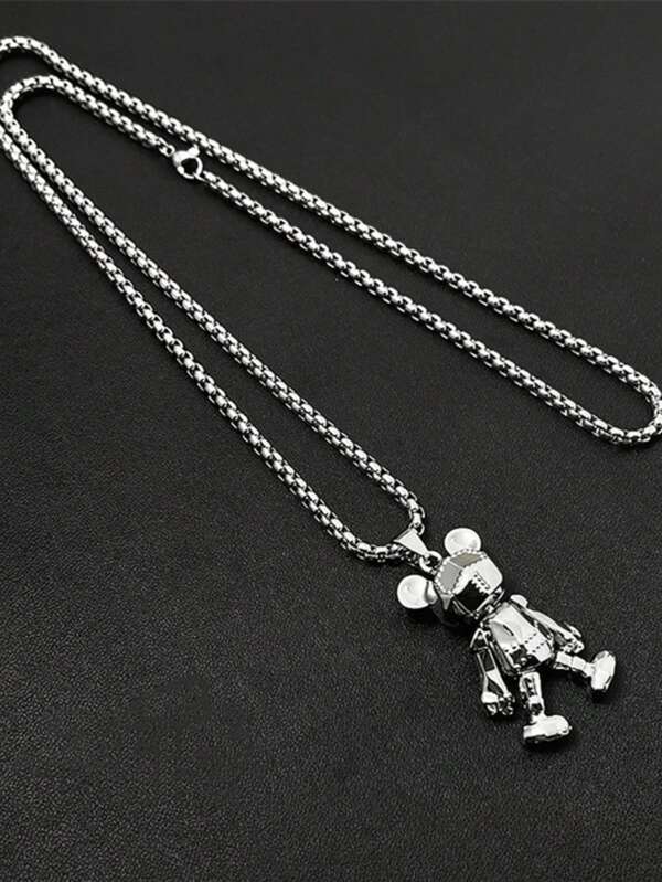 1pc Stainless Steel Adjustable Limbs Bear Pendant Necklace, Unisex Fashion Sweater Chain Necklace, Hip Hop Versatile Daily Wear