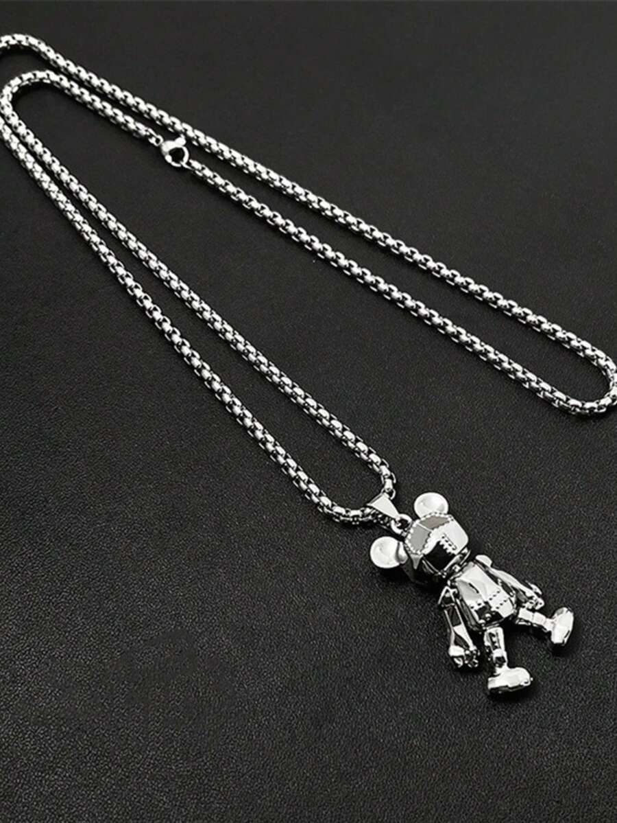 1 件不锈钢可调节四肢熊吊坠项链，男女通用时尚毛衣链项链，嘻哈百搭日常佩戴 - 活動小熊項鍊 - 查看 1