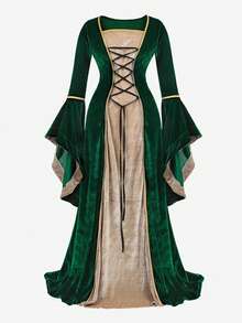 Women's Renaissance Costume  Medieval Dress Velvet Queen Dresses Victorian Vintage Halloween Cosplay - 綠色 - 查看 3