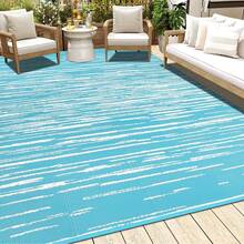 HEBE Outdoor Rug Waterproof For Patios, Reversible Plastic Straw Rug Camping Carpet, Indoor Outdoor Area Rugs Patio Mats For RV,Picnic,Backyard,Deck,Balcony,Porch - Blue - View 1