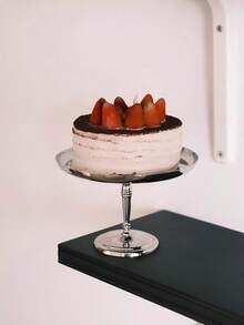 1 Pc Cake Tray, Stainless Steel Silver Dessert Plate, Ice Cream Cup, Home Living Room Dessert Plate, Dessert Display Stand, Birthday Party High-Legged Flat Dessert Plate - Silver - View 8