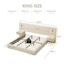 Olodumare Modern Luxury King/Queen Size Velvet Bed Frame With Vertical Channel Tufted Wingback Headboard, Upholstered Platform Bed Frame With Strong Wooden Slats & No Box Spring Needed, Elegant Bed Frame For Adults, Heavy Duty 800lbs Capacity, Easy Assembly, 8-12 Inch Mattress, Elegant Bedroom Furniture (Beige/Charcoal Black/Burgundy/Olive Green) - 米色 - 查看 2